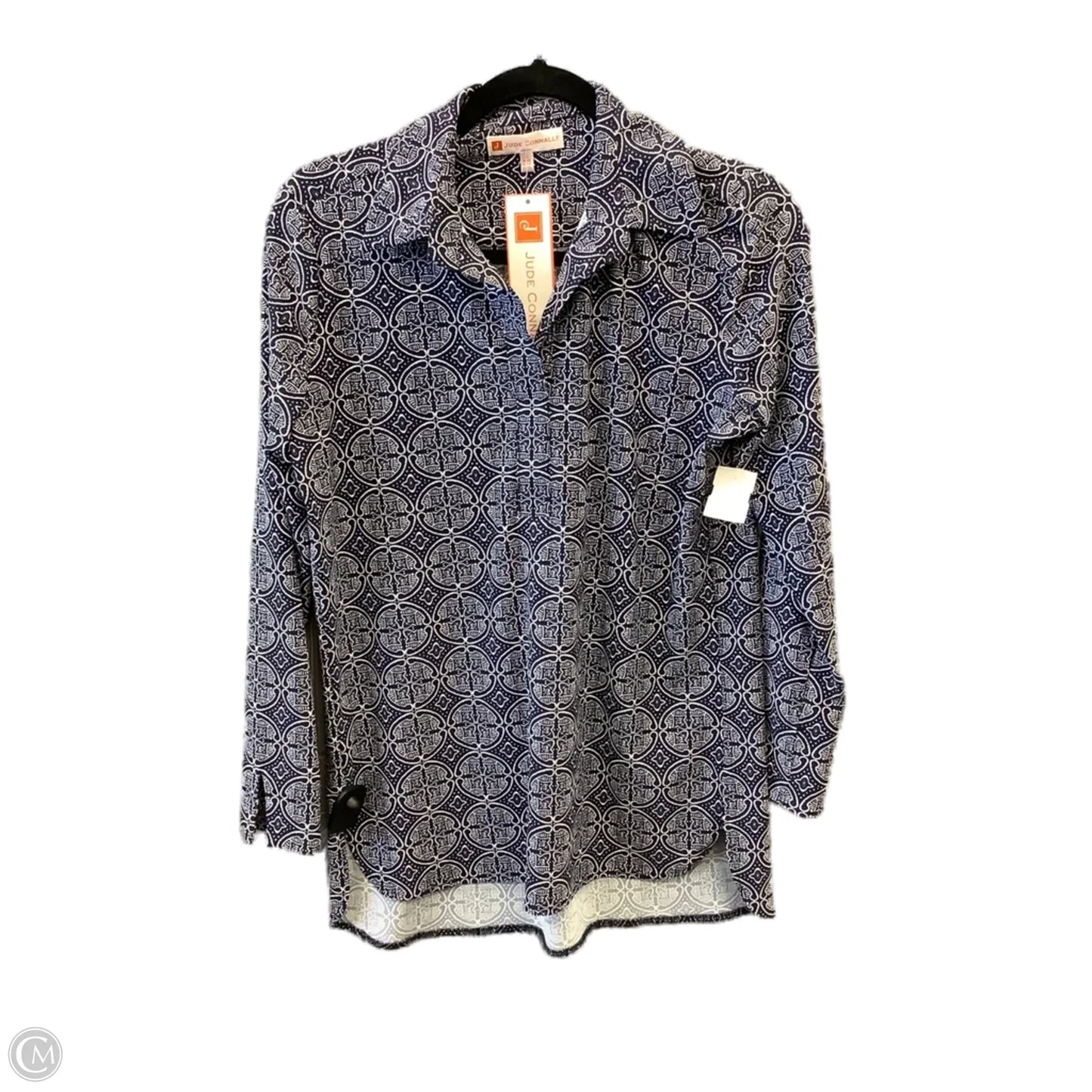 Top Long Sleeve By Jude Connally In Blue & White, Size: S