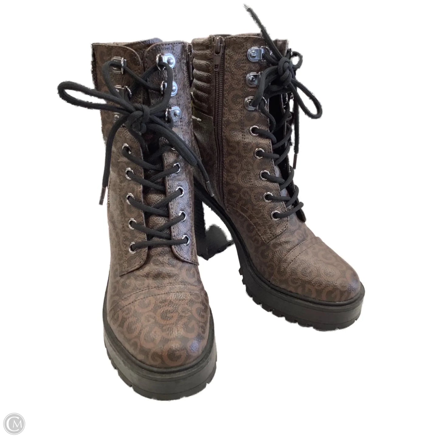 Boots Ankle Heels By Guess In Brown, Size: 6