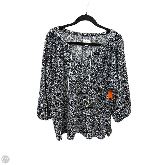 Top Long Sleeve By Croft And Barrow In Blue & White, Size: Xxl