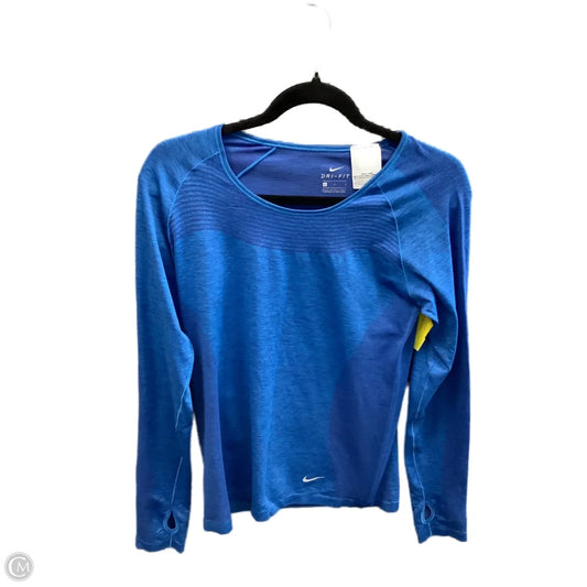 Athletic Top Long Sleeve Collar By Nike In Blue, Size: L