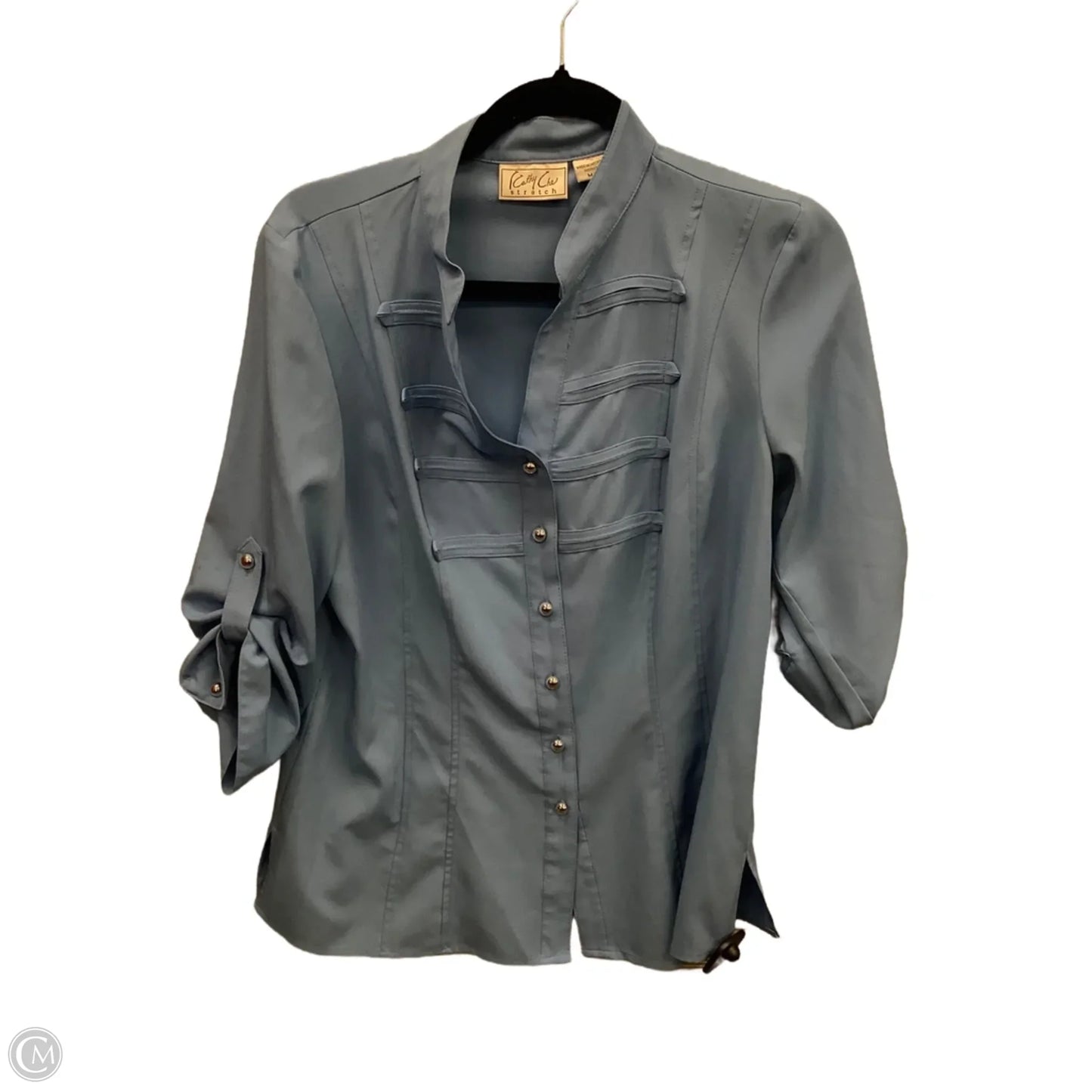 Top Long Sleeve By Cathy Che In Blue, Size: M