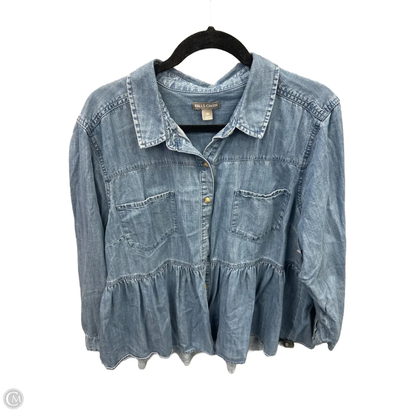 Top Long Sleeve By Falls Creek In Blue Denim, Size: 1x