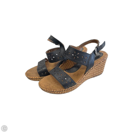Sandals Heels Wedge By Boc In Blue & Brown, Size: 7