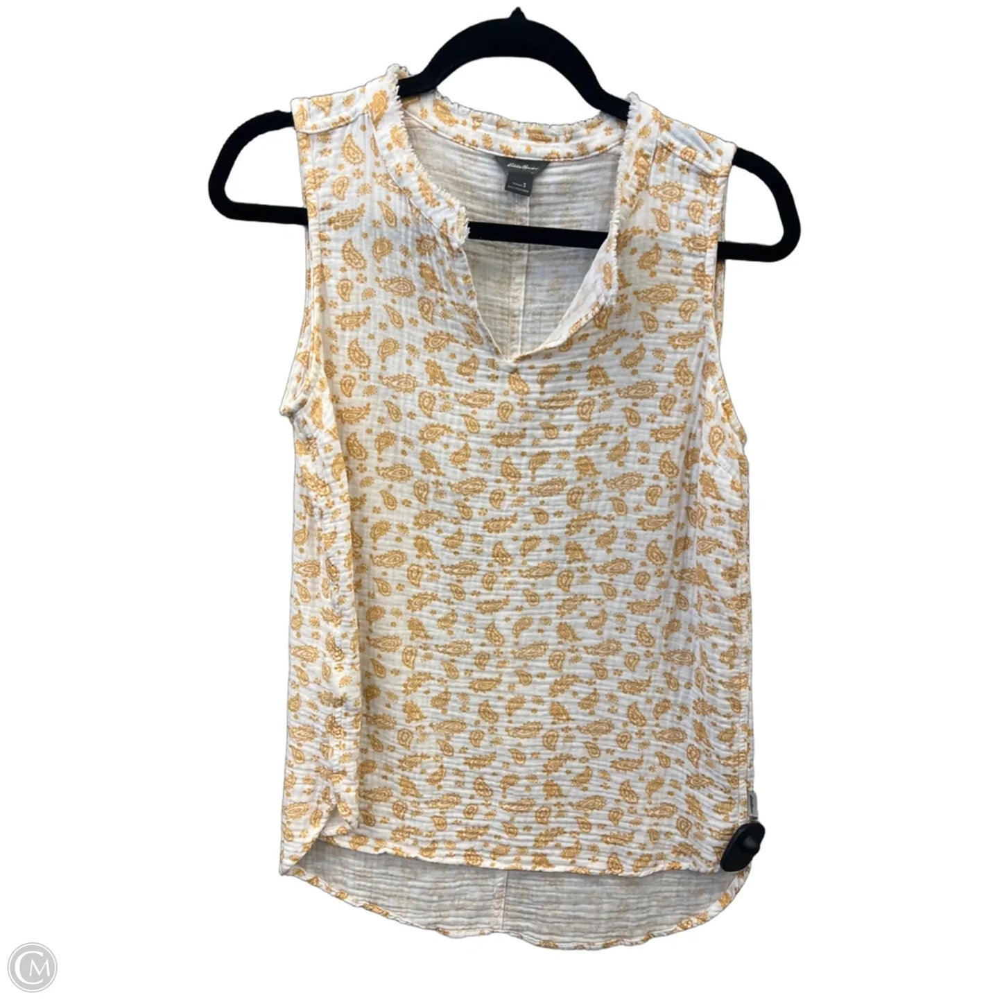Top Sleeveless By Eddie Bauer In White & Yellow, Size: S