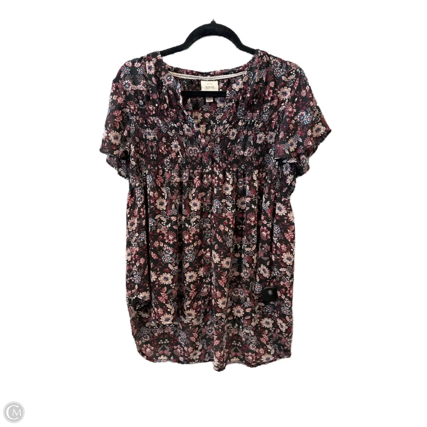 Blouse Short Sleeve By Knox Rose In Floral Print, Size: Xxl