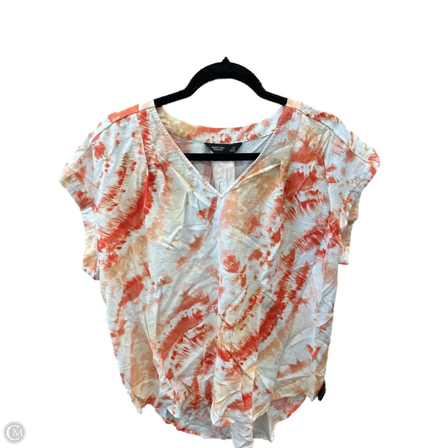 Top Short Sleeve By Simply Vera In Orange & White, Size: Xl
