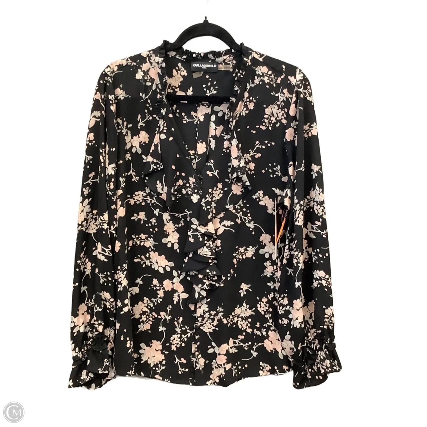 Top Long Sleeve Designer By Karl Lagerfeld In Floral Print, Size: Xl