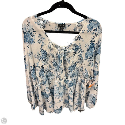 Top Long Sleeve By Torrid In Blue & White, Size: 3x