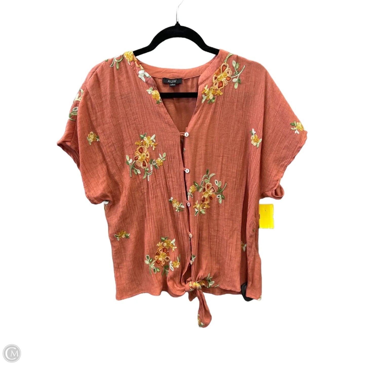 Top Short Sleeve By Auw In Orange, Size: L