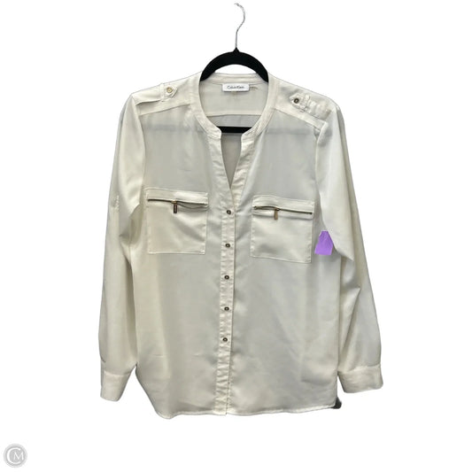 Top Long Sleeve By Calvin Klein In White, Size: M