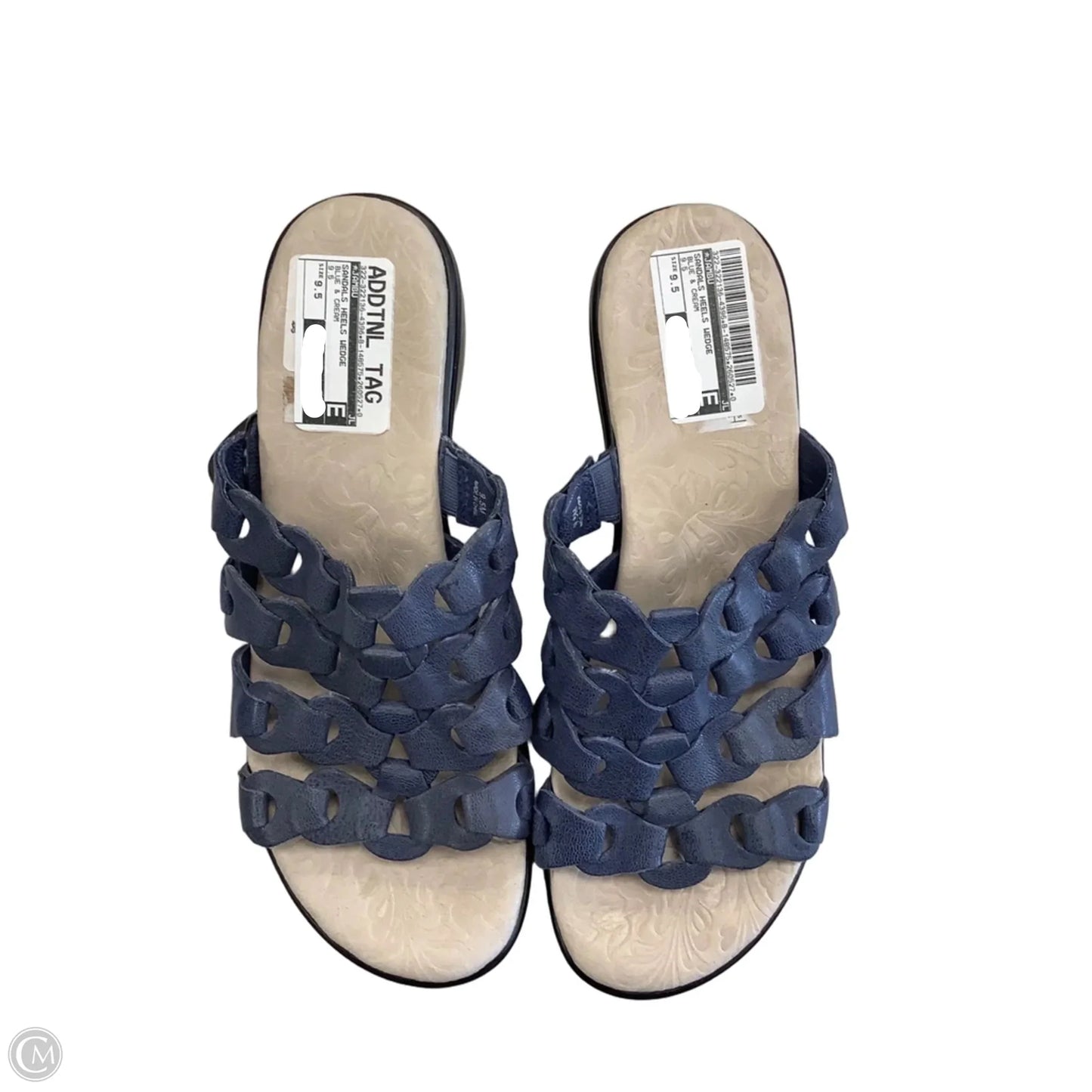 Sandals Heels Wedge By Jambu In Blue & Cream, Size: 9.5