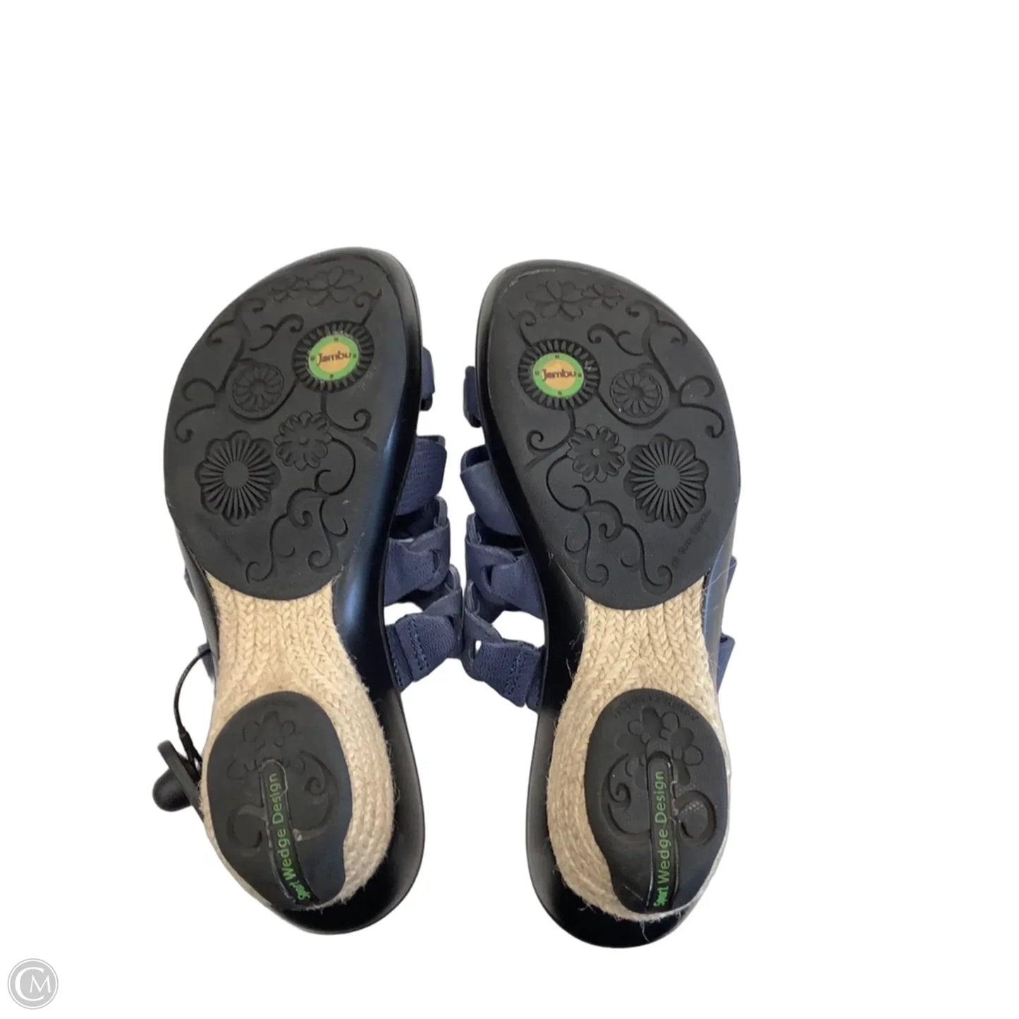 Sandals Heels Wedge By Jambu In Blue & Cream, Size: 9.5