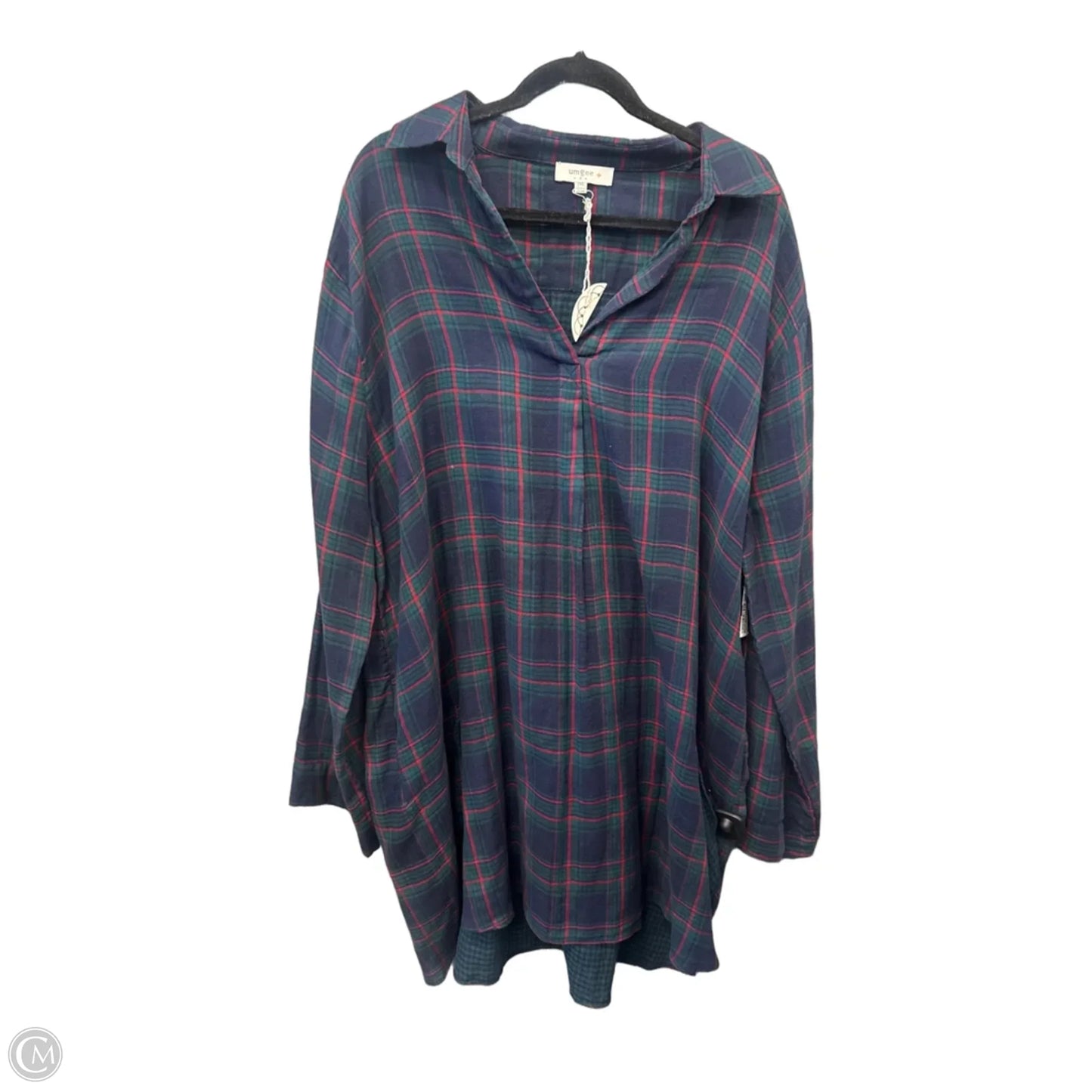 Tunic Long Sleeve By Umgee In Plaid Pattern, Size: 2x