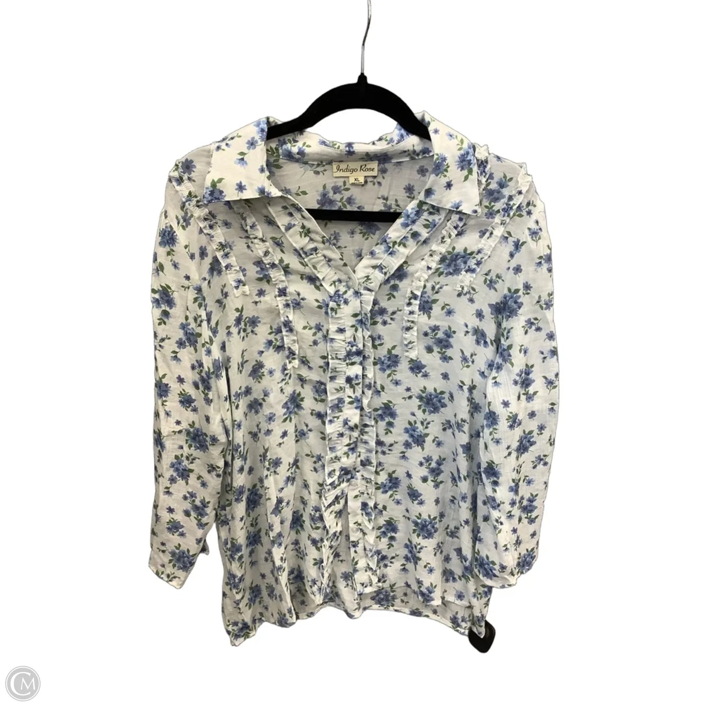 Tunic Long Sleeve By Indigo Rose In Blue & White, Size: Xl