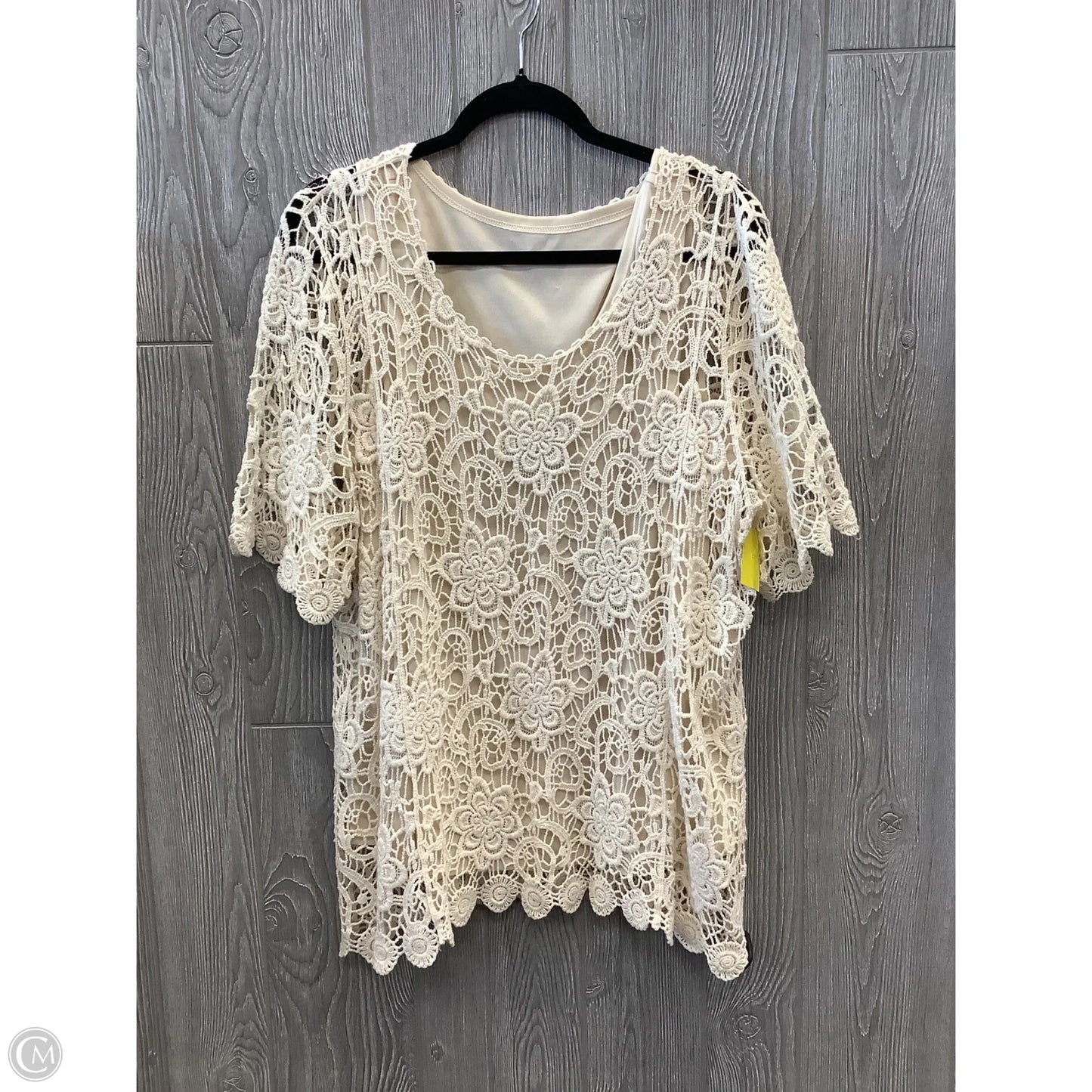 Top Short Sleeve By Roz And Ali In Tan, Size: 2x