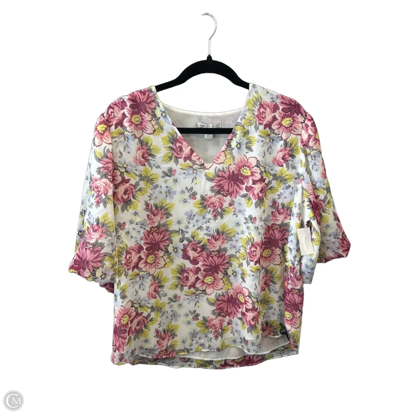Blouse 3/4 Sleeve By Cato In Floral Print, Size: Xl