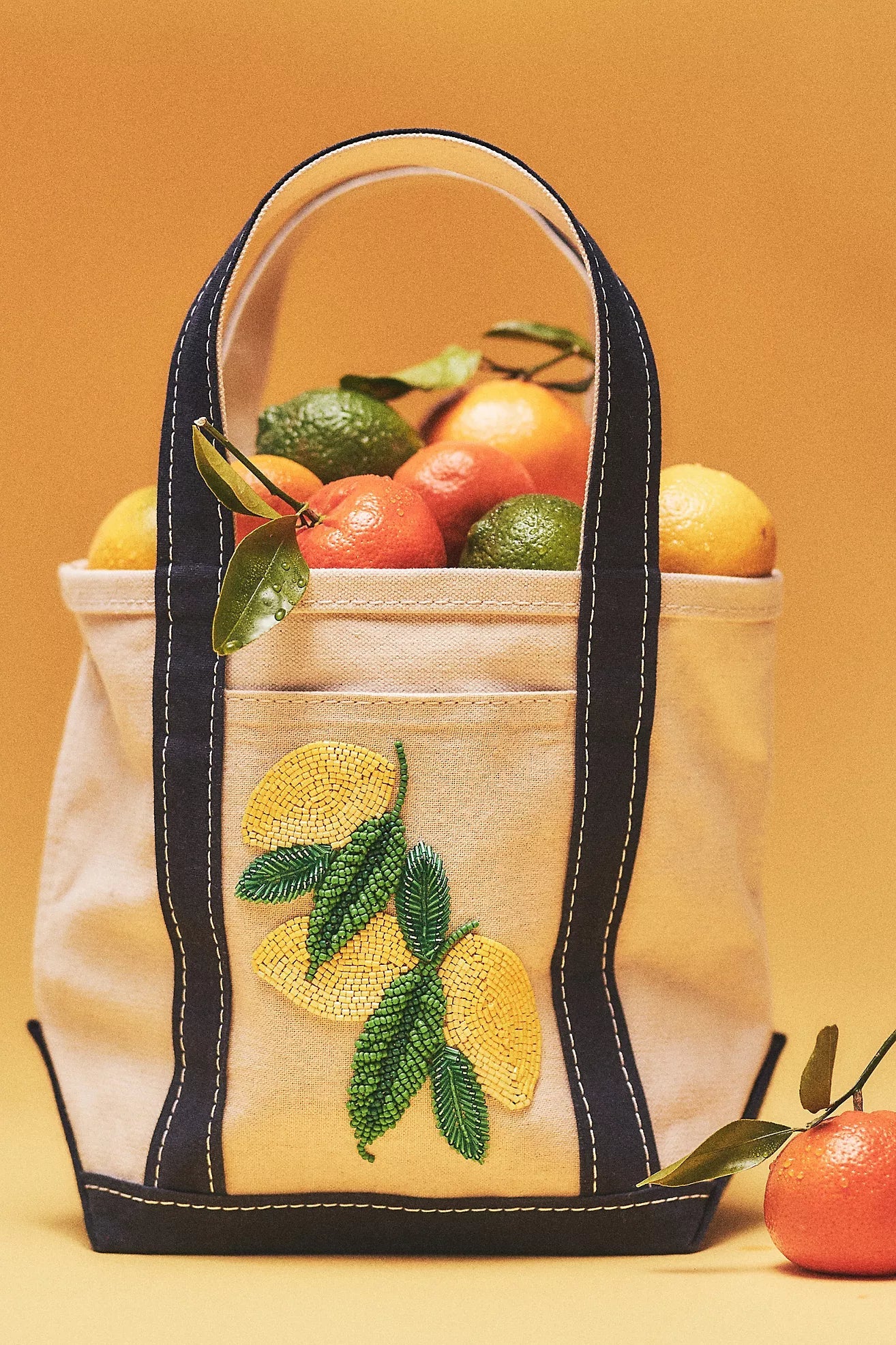 Hartley Beaded canvas lemon Tote By Anthropologie, Size: Small