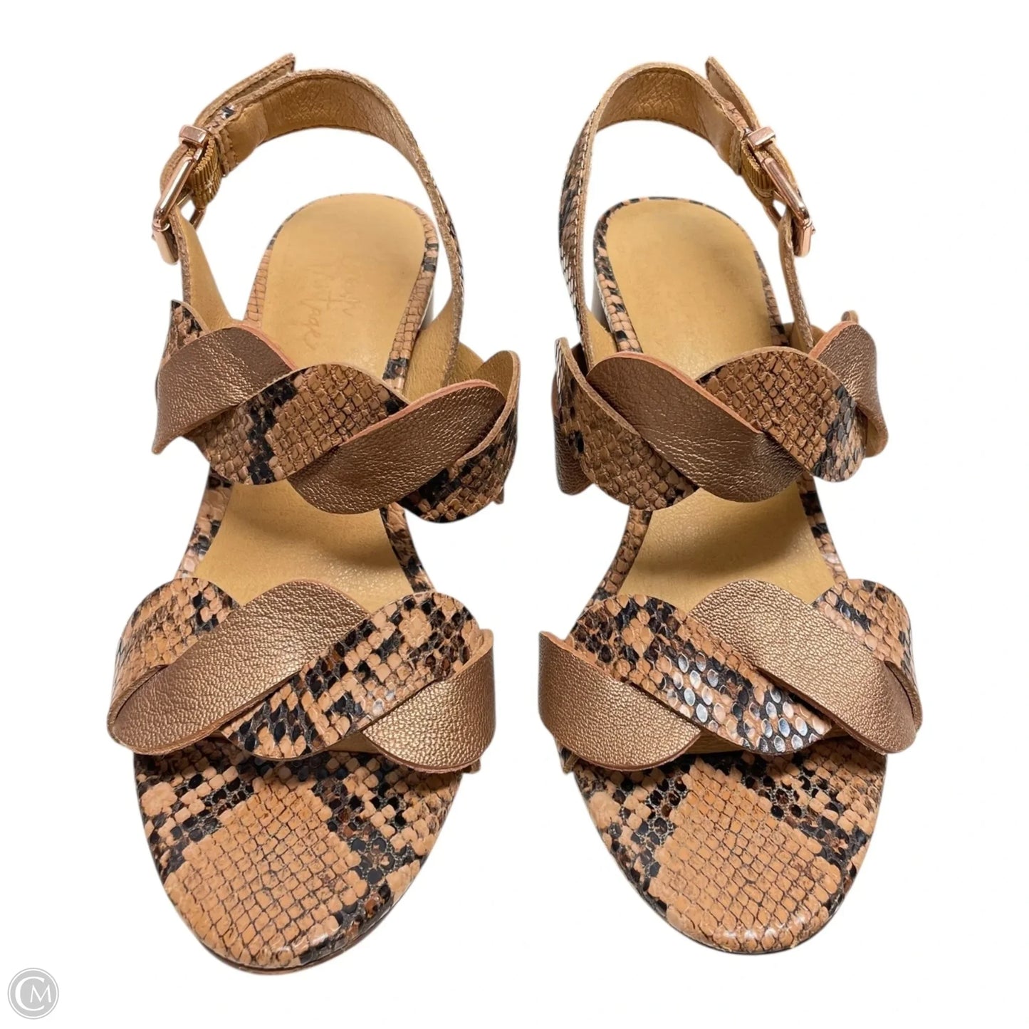 Sandals Heels Block By Crown Vintage In Snakeskin Print, Size: 6