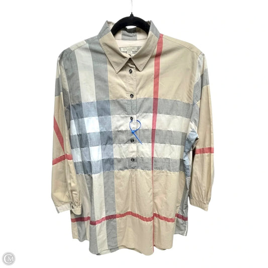 Top Long Sleeve Luxury Designer By Burberry Brit In Plaid Pattern, Size: Xl