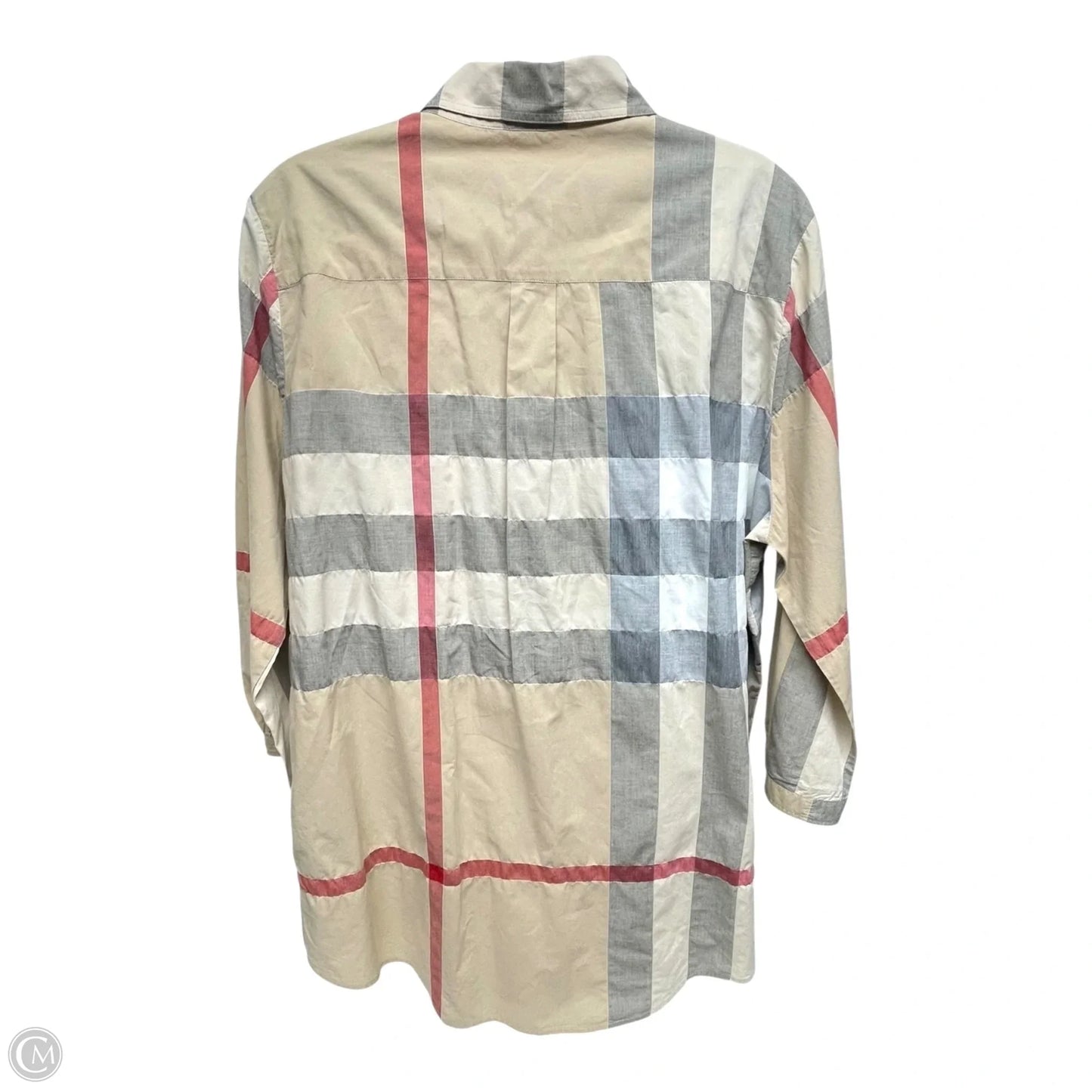 Top Long Sleeve Luxury Designer By Burberry Brit In Plaid Pattern, Size: Xl