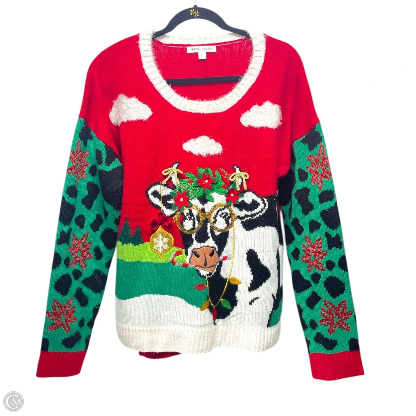 Sweater By Celebrate Together In Green & Red, Size: Xl