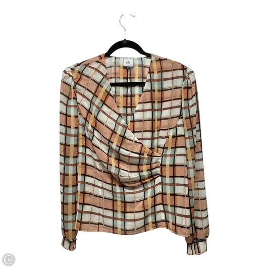 Blouse Long Sleeve By Cabi In Orange & White, Size: L