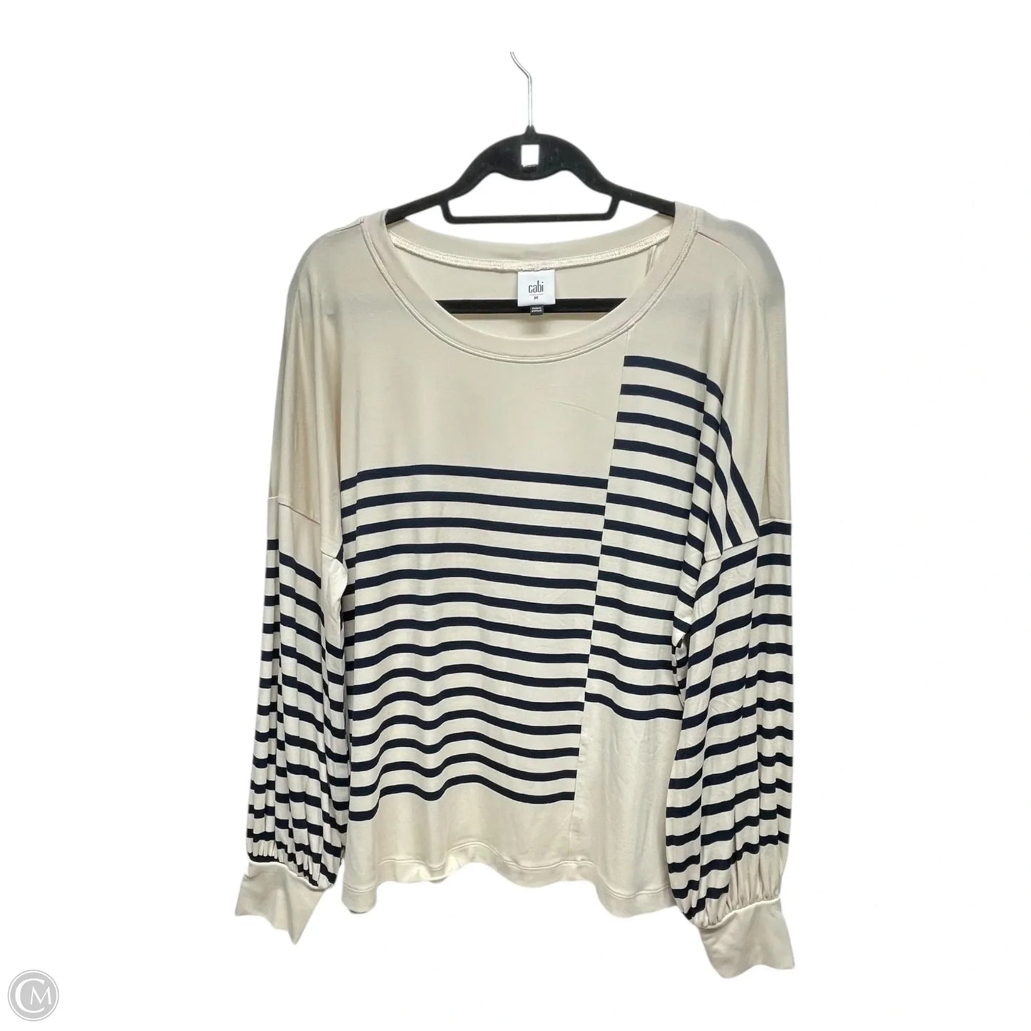Top Long Sleeve Basic By Cabi In Blue & Cream, Size: M
