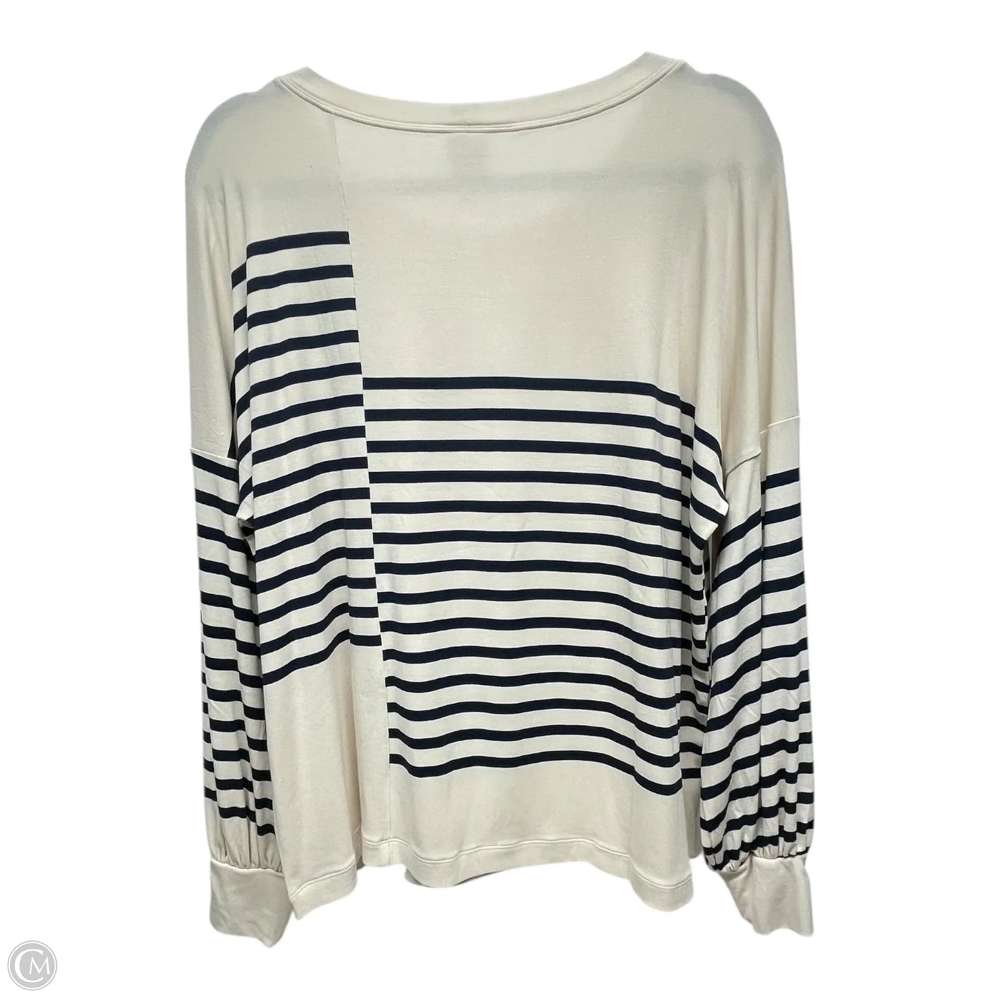 Top Long Sleeve Basic By Cabi In Blue & Cream, Size: M