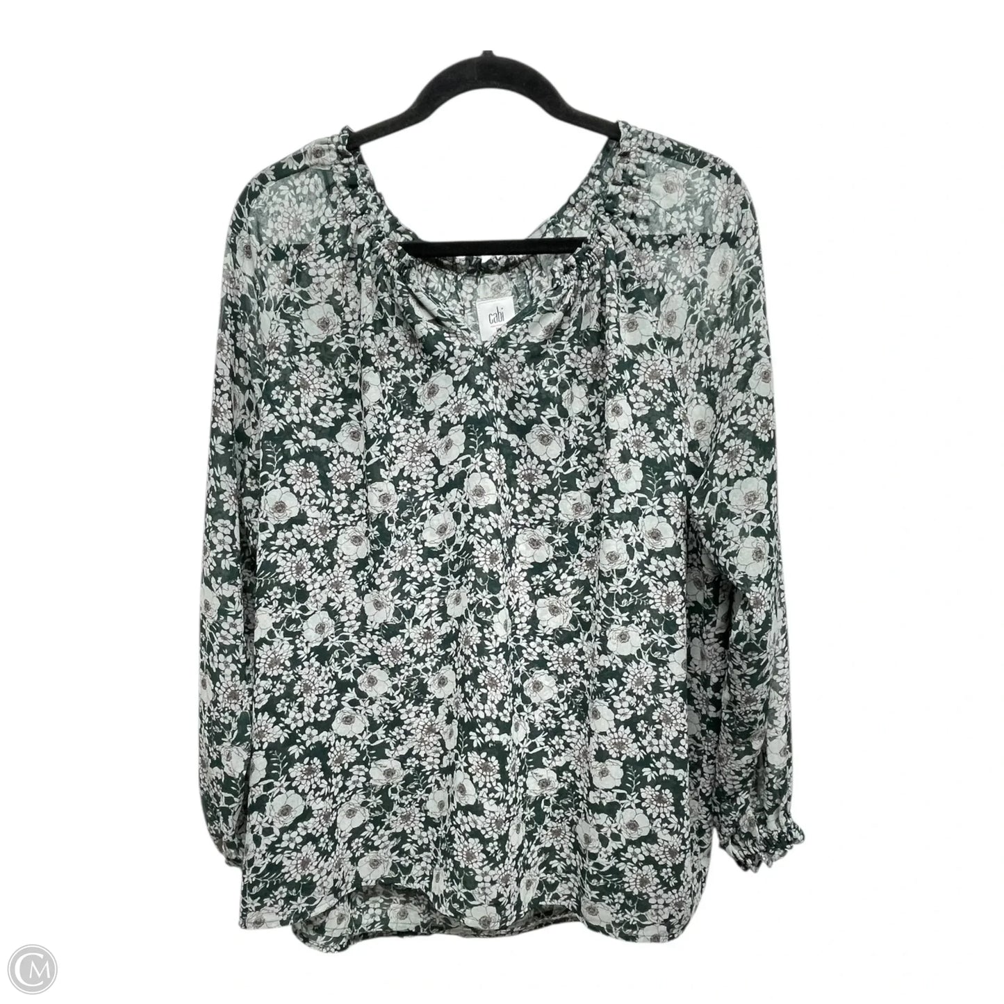 Top Long Sleeve By Cabi In Green & Grey, Size: M
