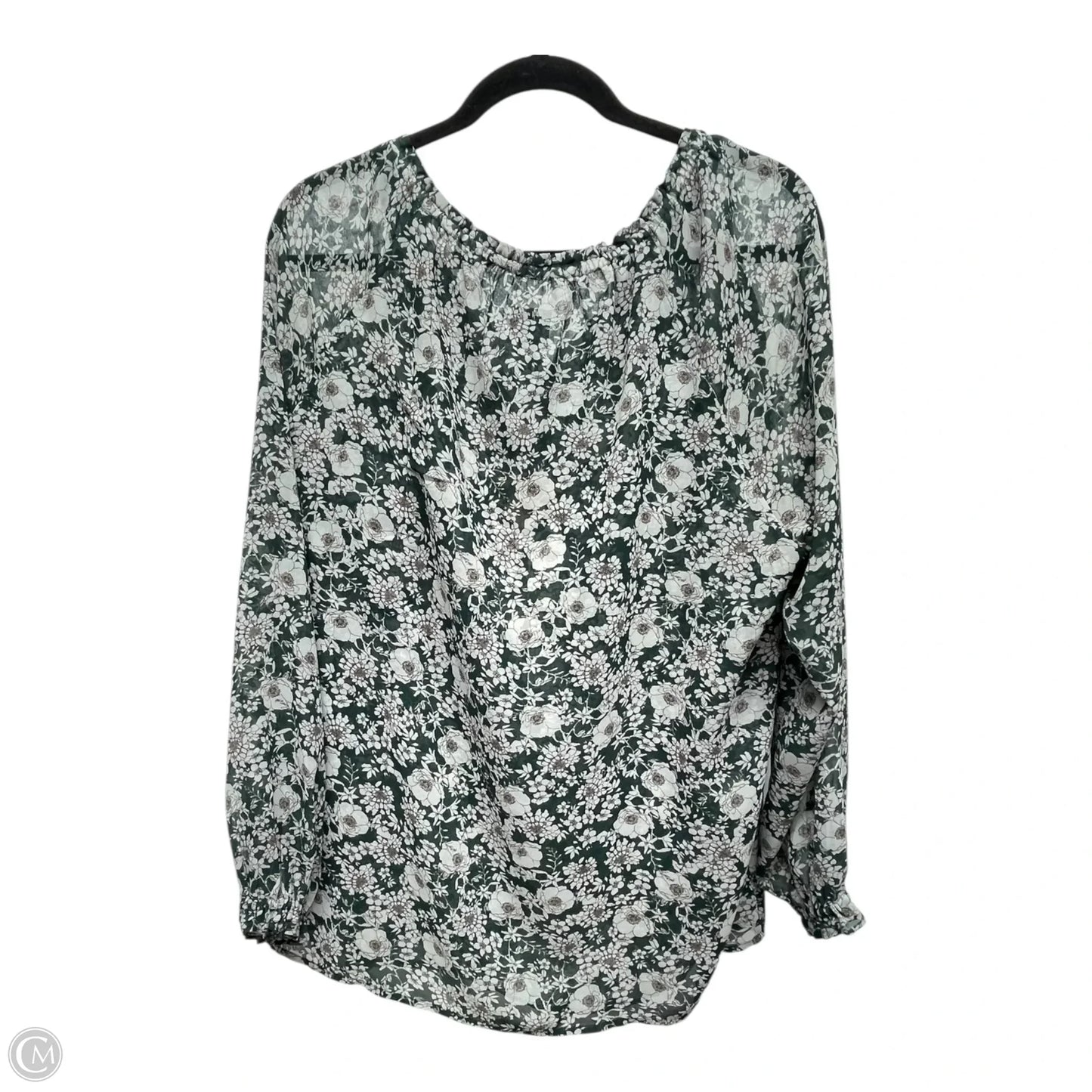 Top Long Sleeve By Cabi In Green & Grey, Size: M