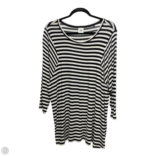Top Long Sleeve By Cabi In Blue & White, Size: L