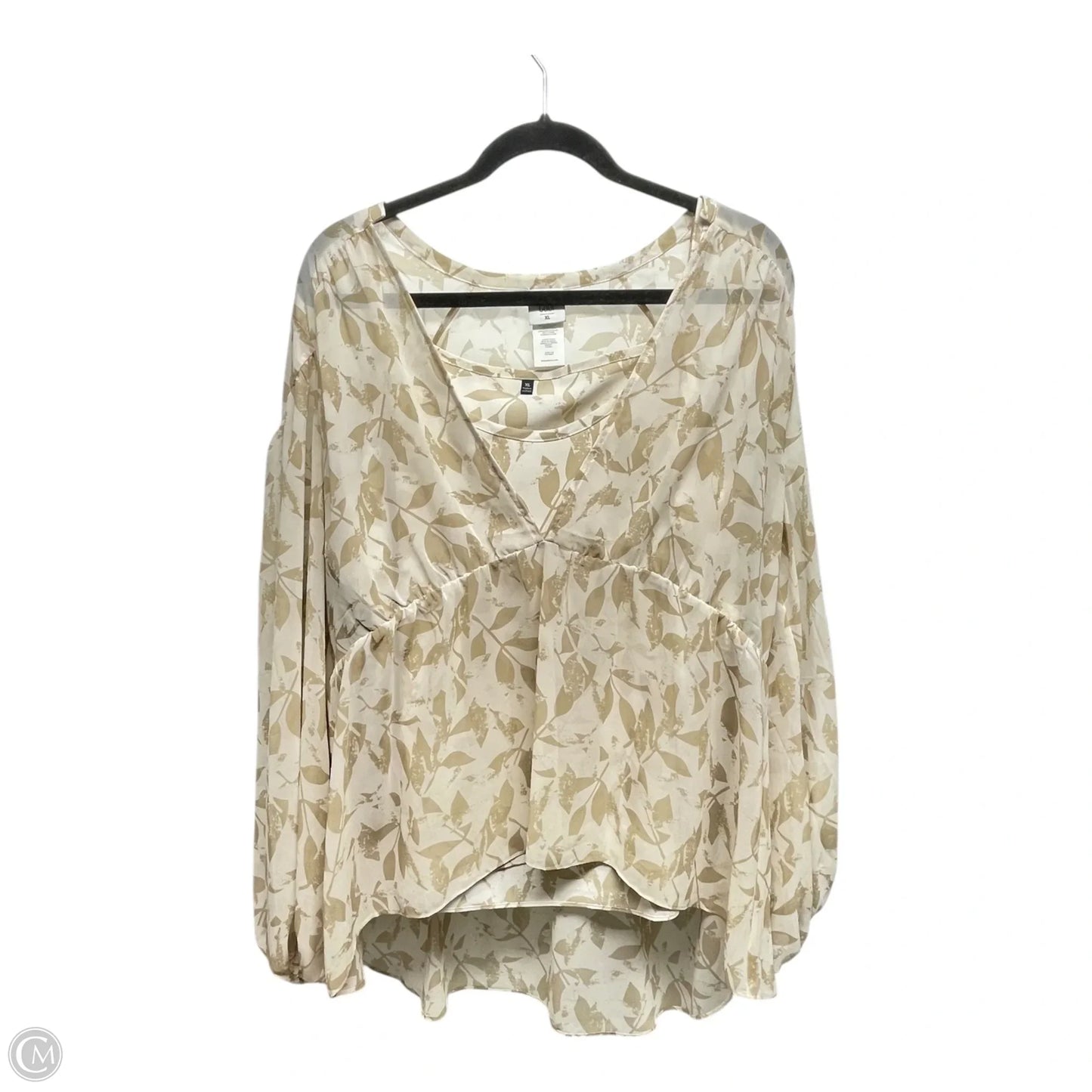 Blouse Long Sleeve By Cabi In Tan & White, Size: Xl