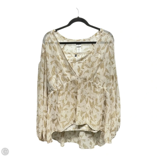 Blouse Long Sleeve By Cabi In Tan & White, Size: Xl