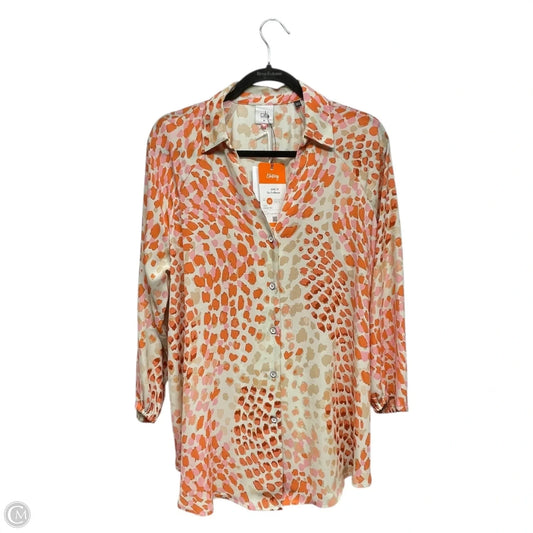 Top Long Sleeve By Cabi In Orange & White, Size: M