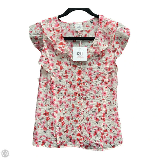 Top Short Sleeve By Cabi In Pink & White, Size: Xxs