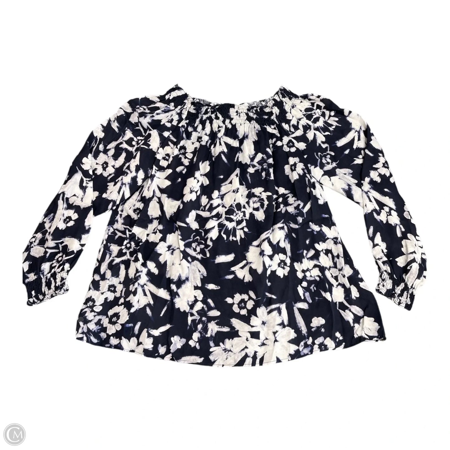 Top Long Sleeve Designer By Lafayette 148 In Blue & White, Size: L