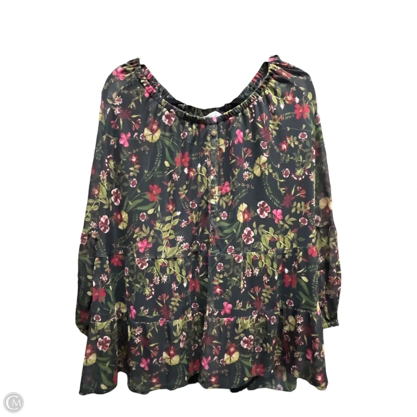 Top Long Sleeve By Terra & Sky In Black & Red, Size: 3x