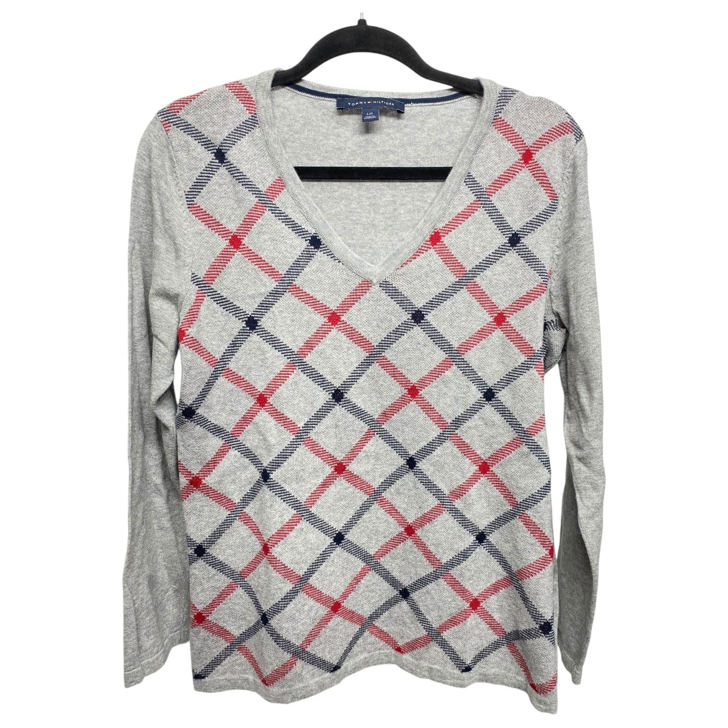 Top Long Sleeve By Tommy Hilfiger In Grey & Red, Size: L