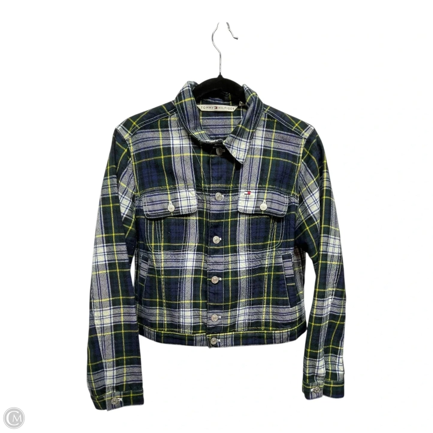 Jacket Shirt By Tommy Hilfiger In Plaid Pattern, Size: L