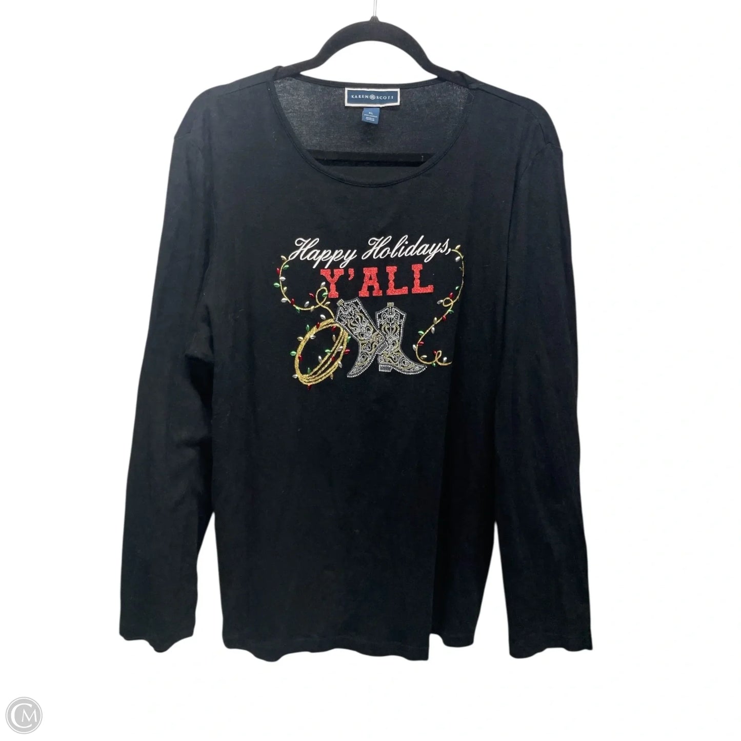 Top Long Sleeve Basic By Karen Scott In Black, Size: Xl