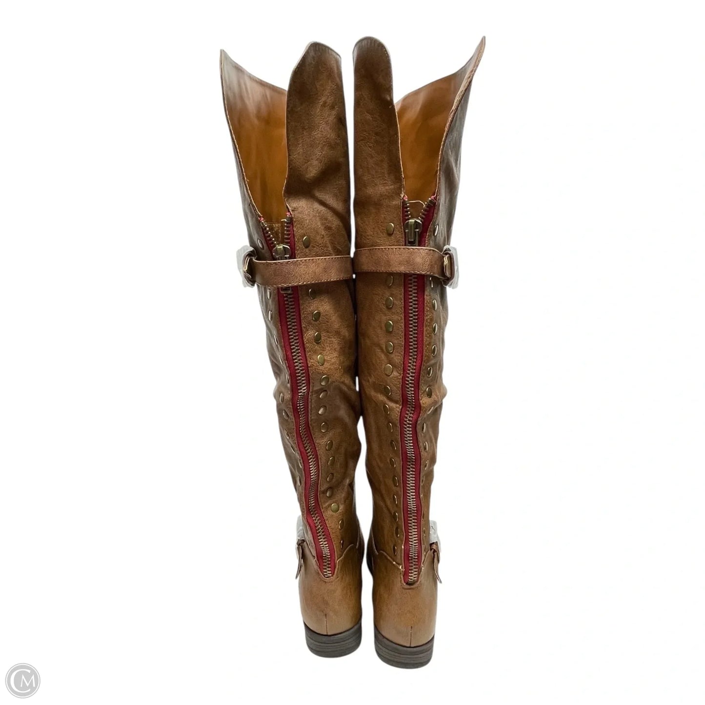 Boots Knee Heels By JG In Brown, Size: 9