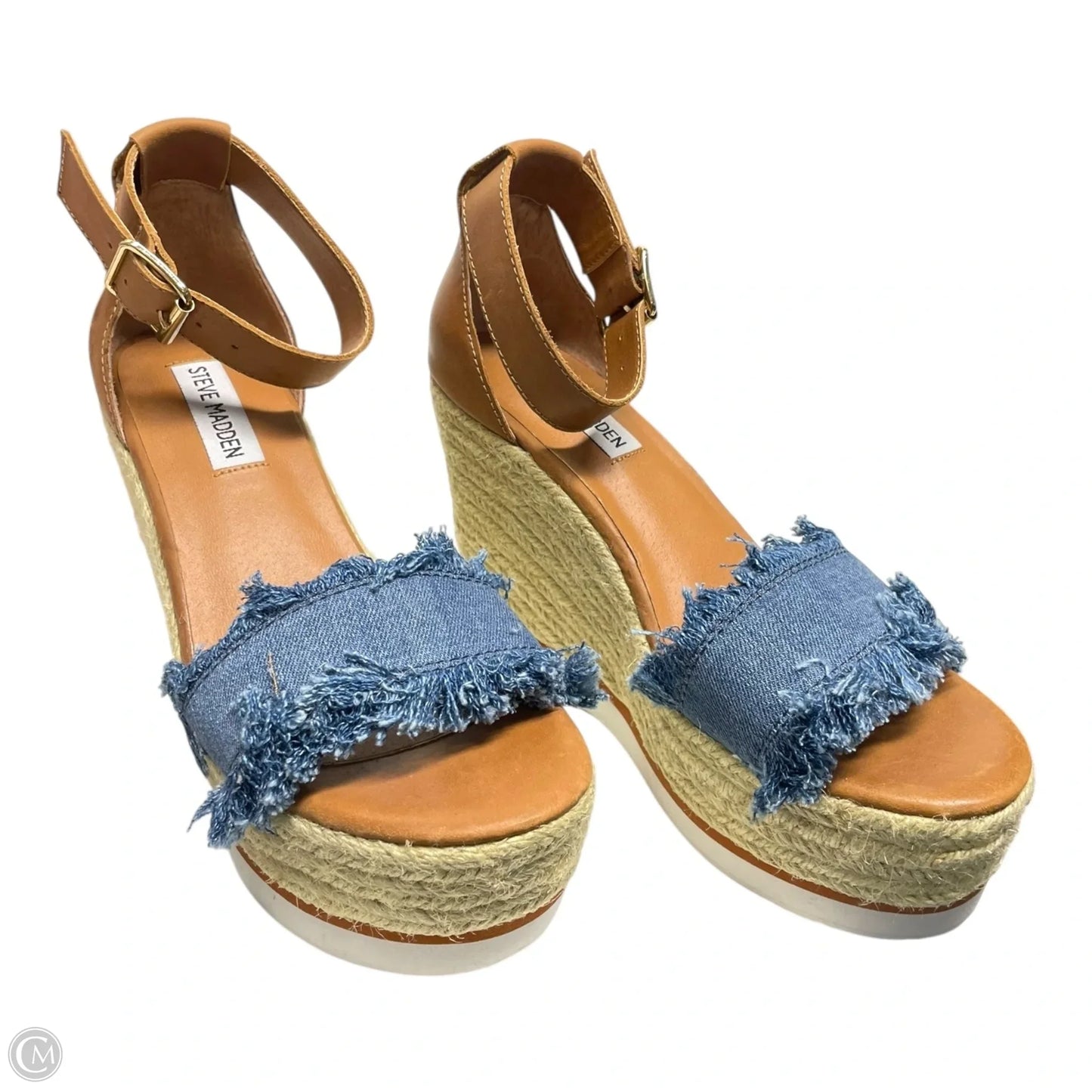 Sandals Heels Wedge By Steve Madden In Blue Denim, Size: 7