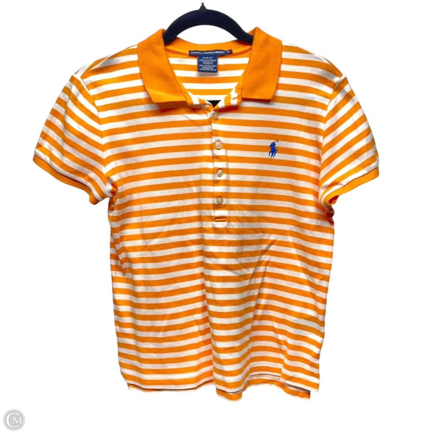 Athletic Top Short Sleeve By Ralph Lauren In Orange & White, Size: L
