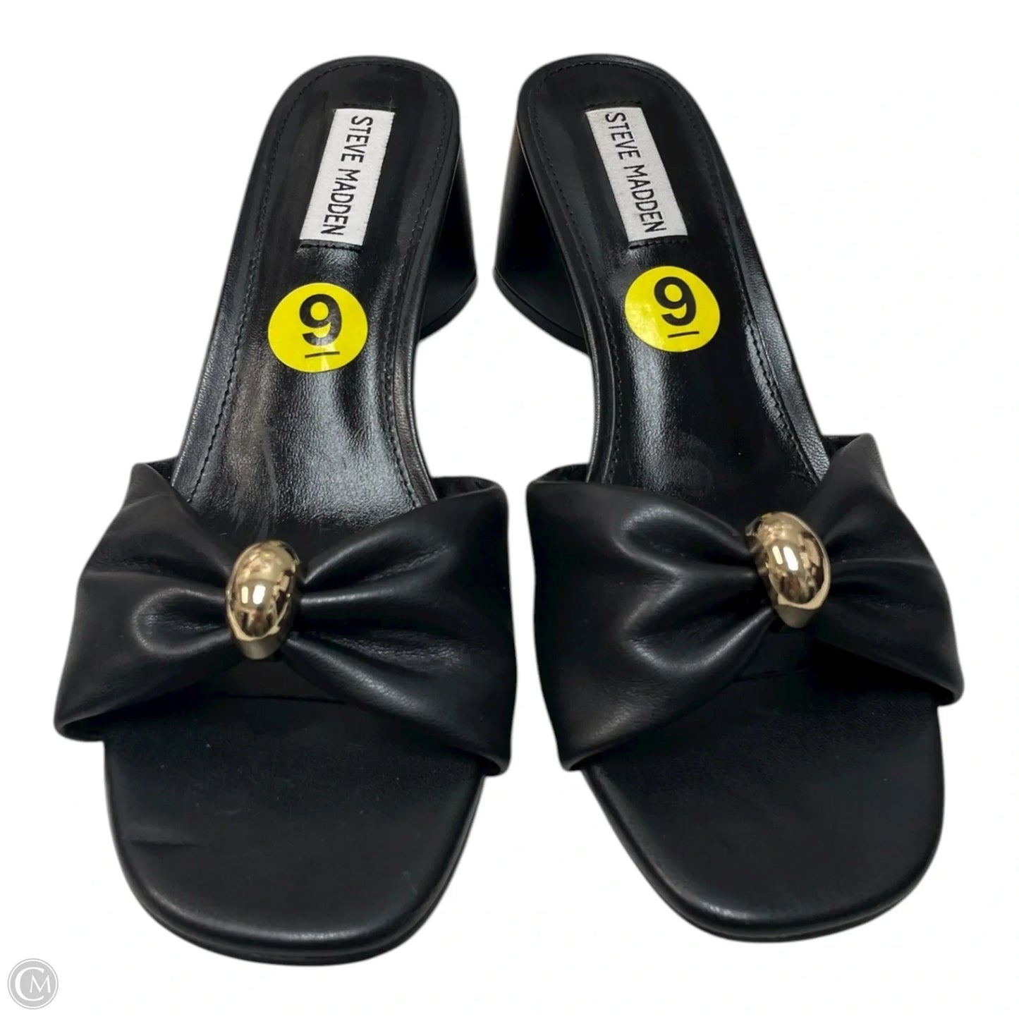 Sandals Heels Block By Steve Madden In Black & Gold, Size: 9