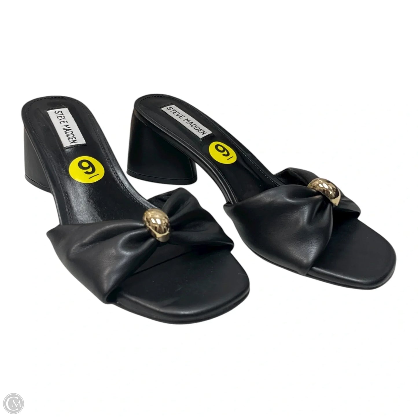 Sandals Heels Block By Steve Madden In Black & Gold, Size: 9