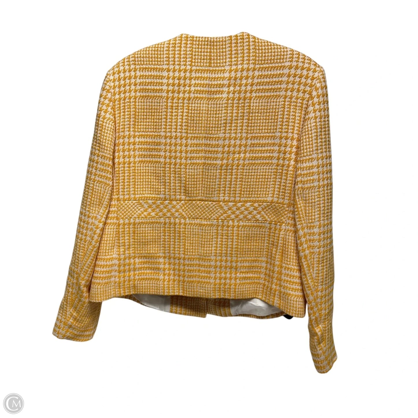 Blazer Designer By Escada In White & Yellow, Size: L