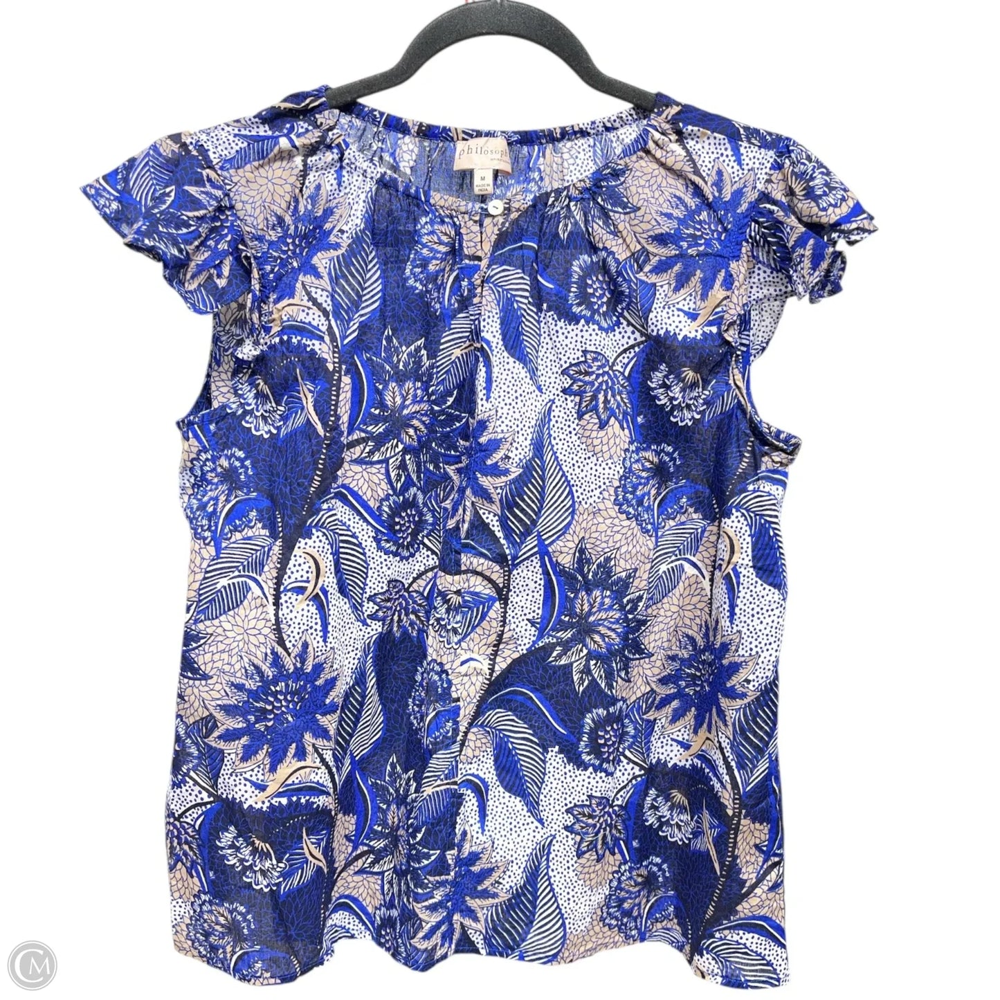 Blouse Short Sleeve By Philosophy In Blue & Tan, Size: M