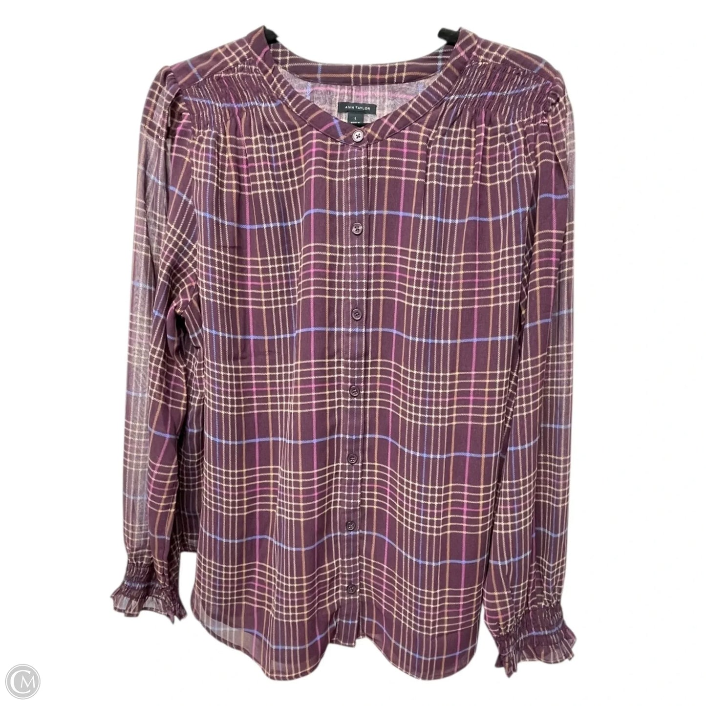 Top Long Sleeve By Ann Taylor In Plaid Pattern, Size: L