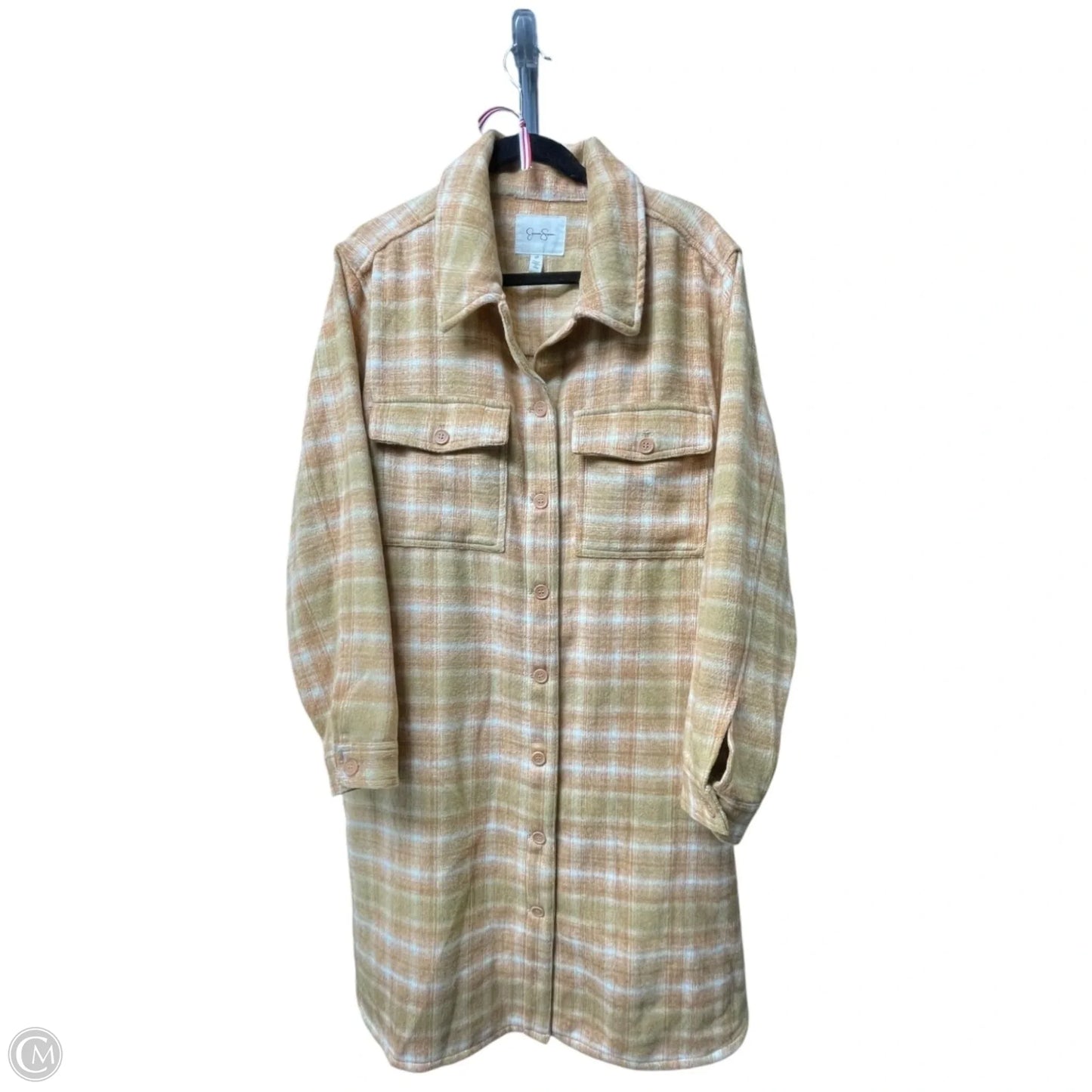 Jacket Shirt By Jessica Simpson In Brown & Orange, Size: 2x