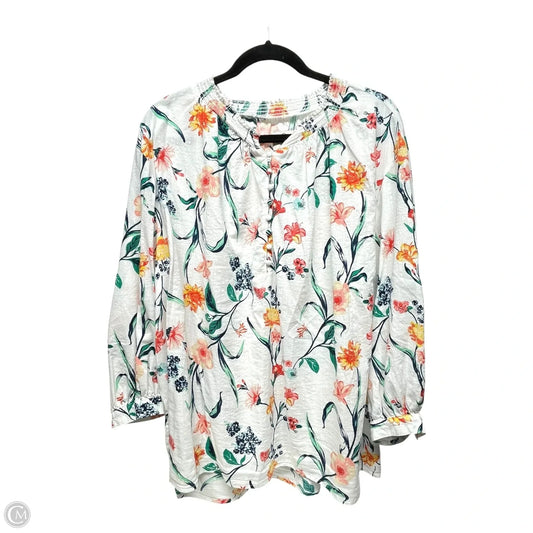 Top 3/4 Sleeve By St Johns Bay In Floral Print, Size: 2x